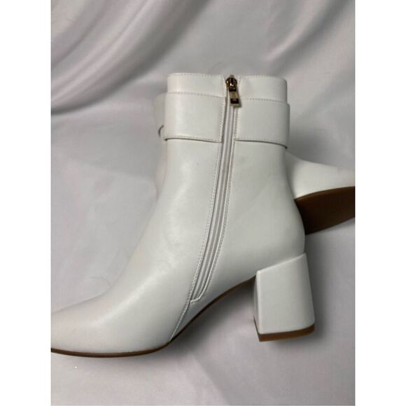 IDIFU Dressy Chunky Heel Ankle Boots Short Booties White 8 - Picture 7 of 9